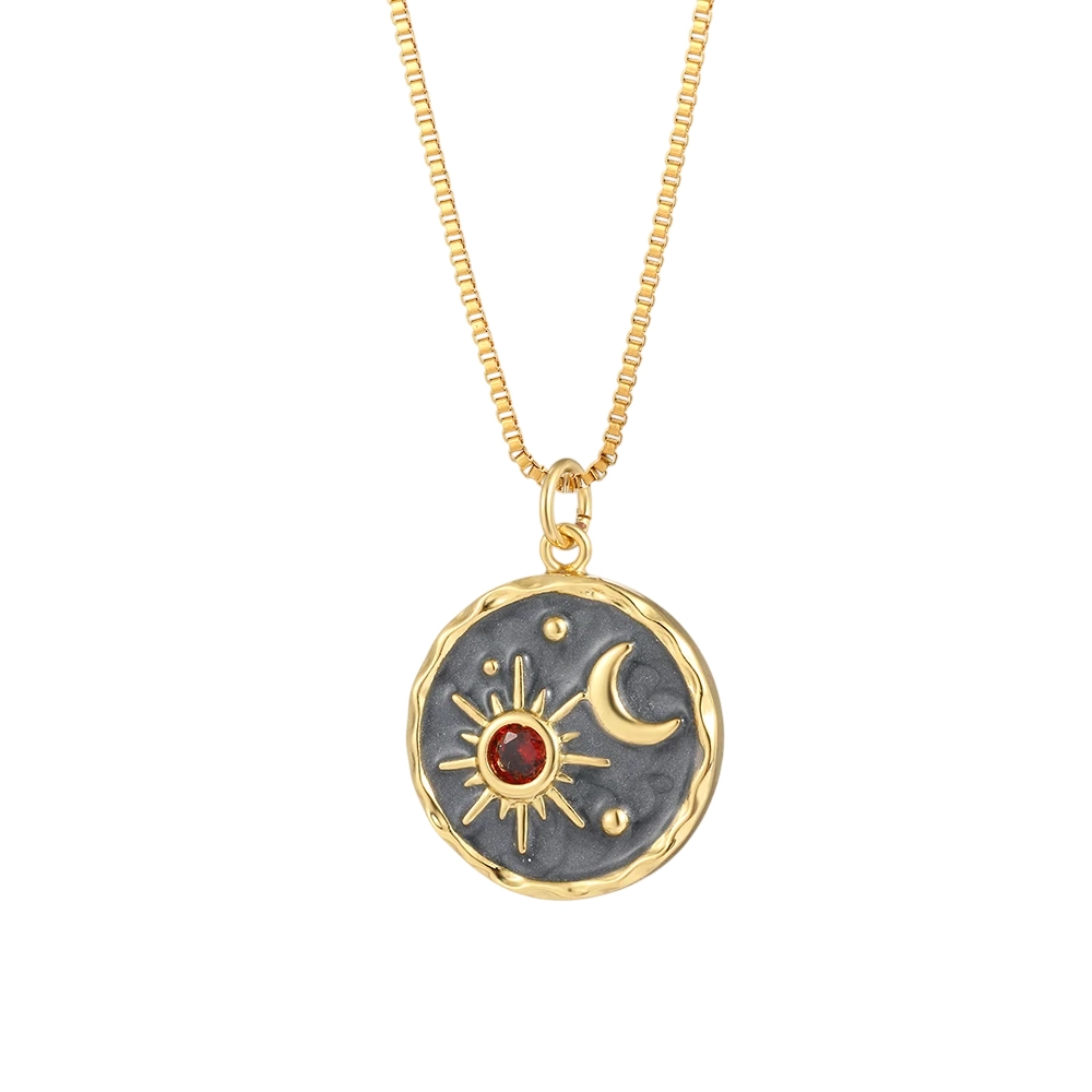Image Sun and Moon Necklace with Red Gem
